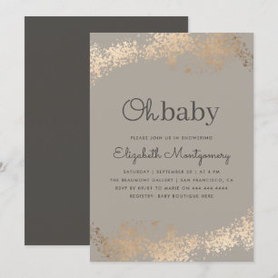 Trendy Greige & Gold Dust Oh Baby Shower Invitation