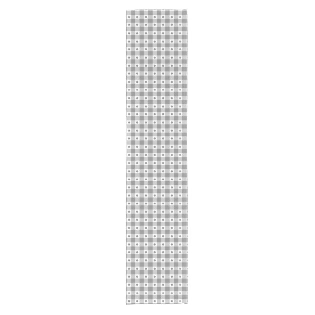 Trendy Grey And White Gingham Check Pattern Short Table Runner (Front)