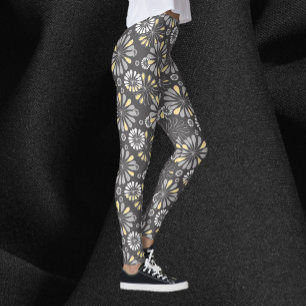Trendy Grey and Yellow Floral Leggings