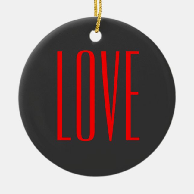 Trendy Grey Background Red Love Wedding Ceramic Tree Decoration (Front)