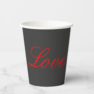 Trendy Grey Background Red Love Wedding Paper Cups