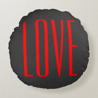 Trendy Grey Background Red Love Wedding Round Cushion