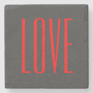 Trendy Grey Background Red Love Wedding Stone Coaster
