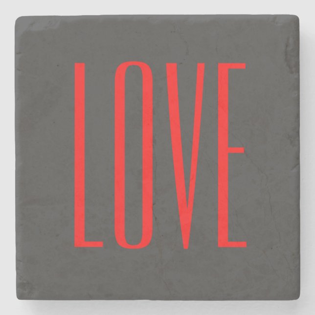 Trendy Grey Background Red Love Wedding Stone Coaster (Front)