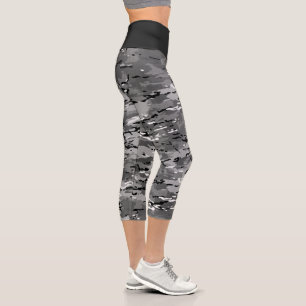 Trendy  Grey Black Camouflage Capri Leggings