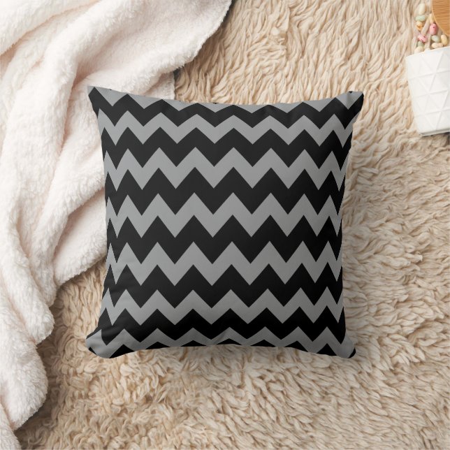 Trendy Grey Black Chevron Stripes Throw Pillow (Blanket)