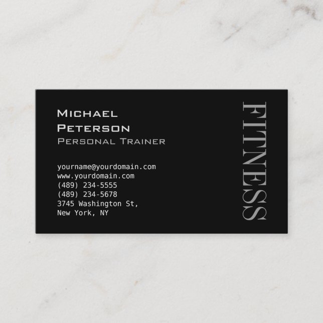 Trendy Grey Black Fitness Sport Business Card (Front)