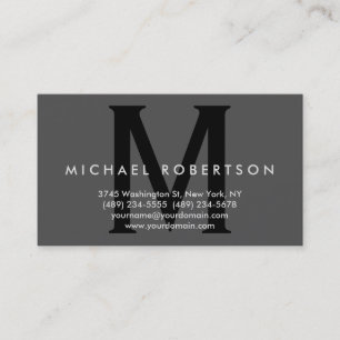 Trendy Grey Black Monogram Minimal Business Card