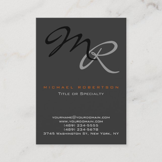 Trendy Grey Black Monogram Plain Business Card (Front)