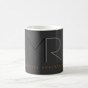 Trendy Grey Black Monogram Plain Coffee Mug