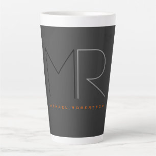 Trendy Grey Black Monogram Plain  Latte Mug