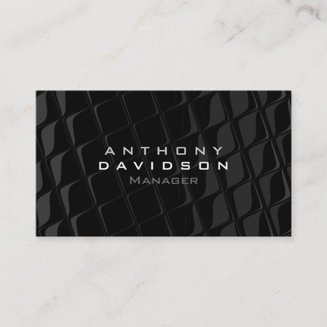 Trendy Grey Black Pattern Monogram Business Card (Front)