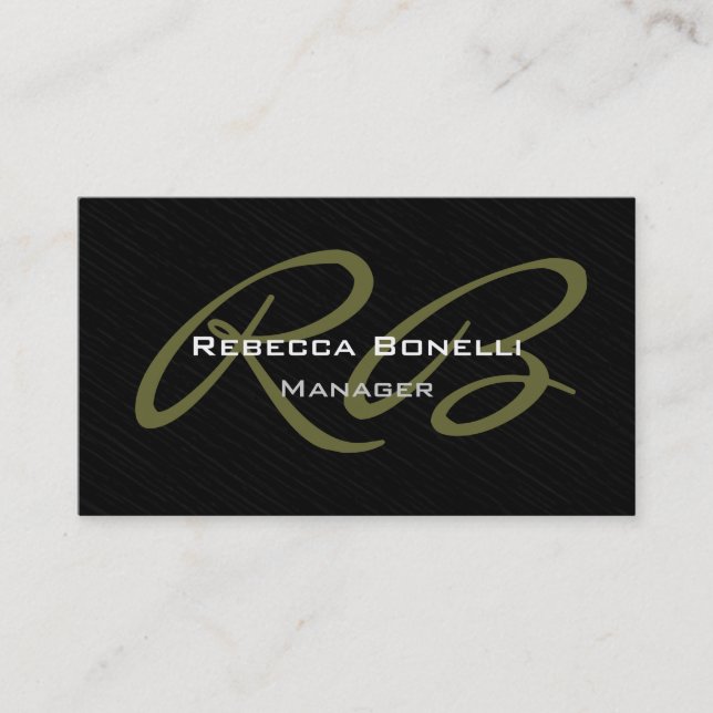Trendy Grey Black Pattern Monogram Business Card (Front)
