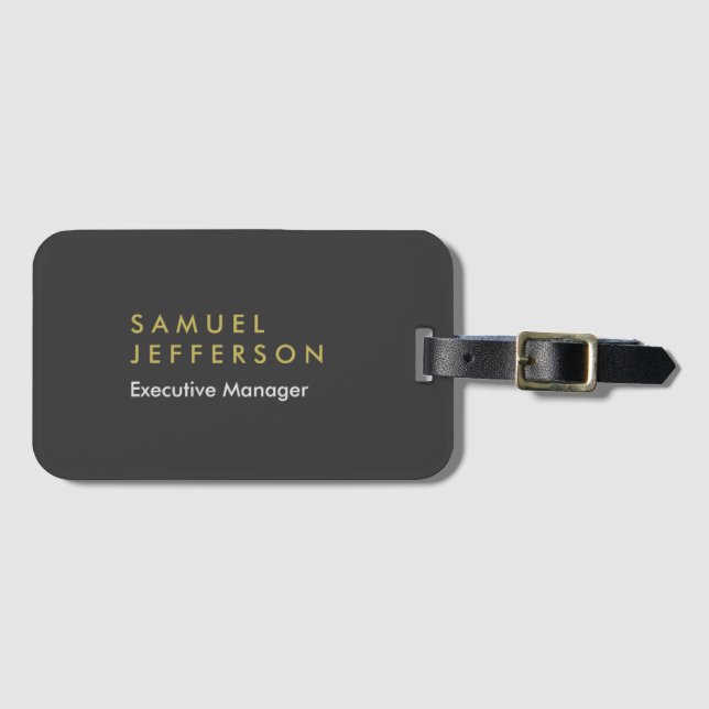 Trendy grey black professional plain modern luggage tag (Front Horizontal)