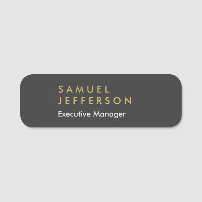 Trendy grey black professional plain modern name tag (Front)