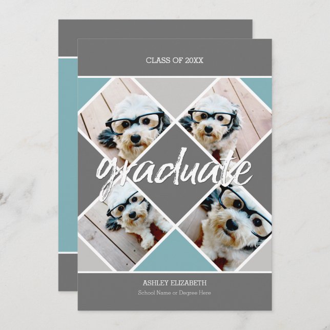 Trendy grey blue Graduation Photo Announcement (Front/Back)