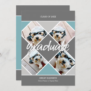 Trendy grey blue Graduation Photo Announcement