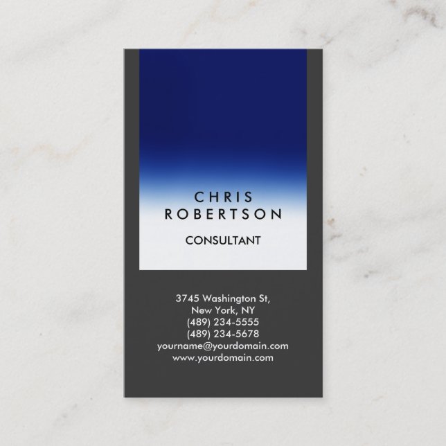 Trendy Grey Blue Stripe Consultant Business Card (Front)