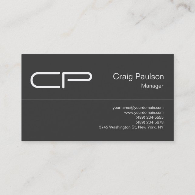 Trendy Grey Chic Monogram Business Card (Front)