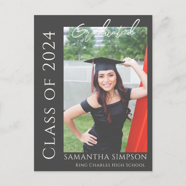 Trendy Grey Congratulation Graduation Announcement Postcard (Front)
