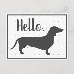 Trendy Grey Dachshund & Black Dots Hello Postcard