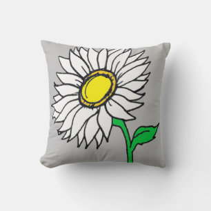 Trendy Grey Daisy Sunflower Yellow White Cushion