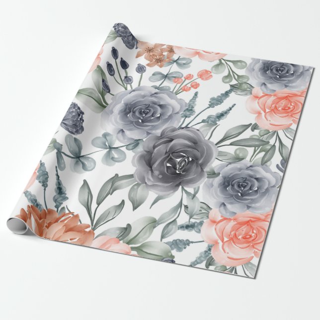 trendy grey floral wrapping paper (Unrolled)