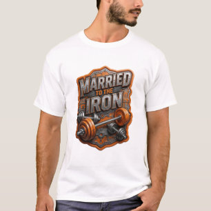 Trendy Grey MARRIED TO THE IRON Text Design T-Shirt