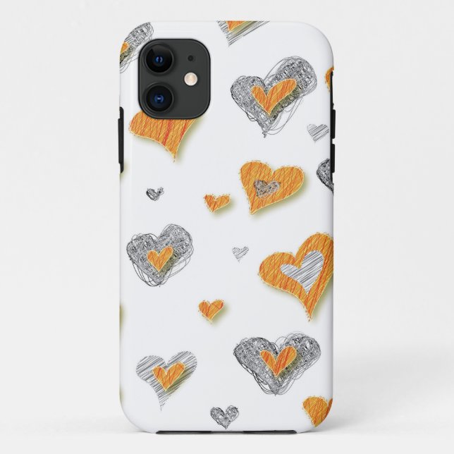 Trendy grey orange heart scribble pattern gifts Case-Mate iPhone case (Back)