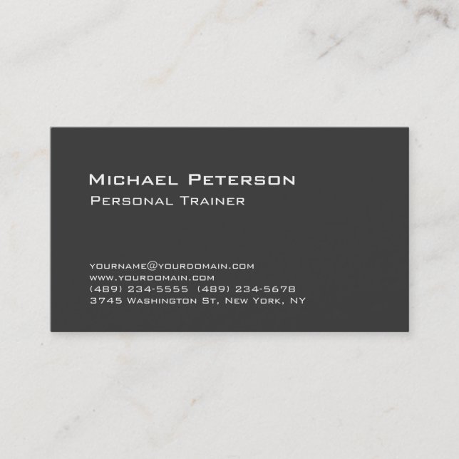 Trendy Grey Personal Trainer Fitness Business Card (Front)