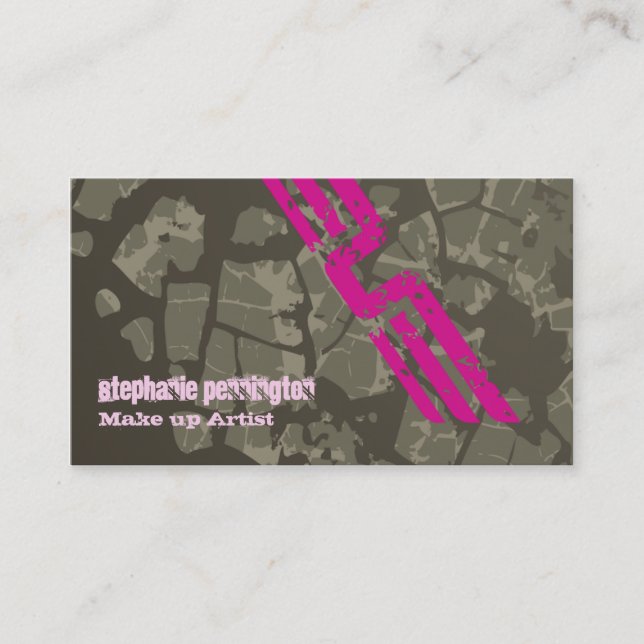 Trendy grey pink camouflage cosmetologist cards (Front)