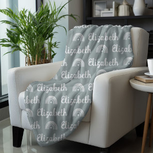 Trendy Grey Rainbow Custom Calligraphy Name  Fleece Blanket