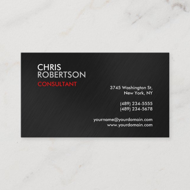 Trendy Grey Red Attractive Business Card (Front)