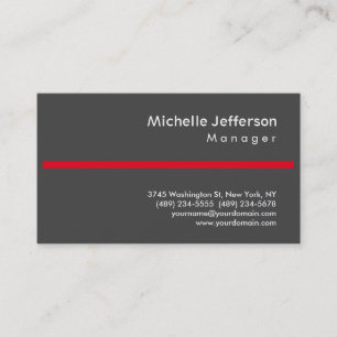 Trendy Grey Red Stylish Manager Business Card