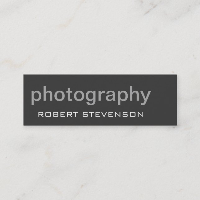 Trendy Grey Skinny Photographer Business Card (Front)