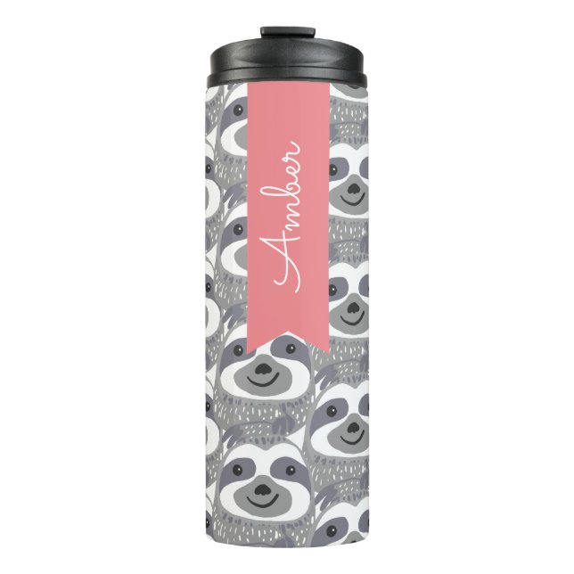 Trendy Grey Sloths Doodle Thermal Tumbler (Front)