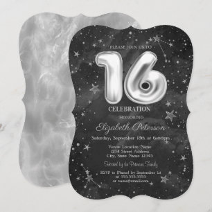 Trendy Grey Stars Sweet 16  Invitation