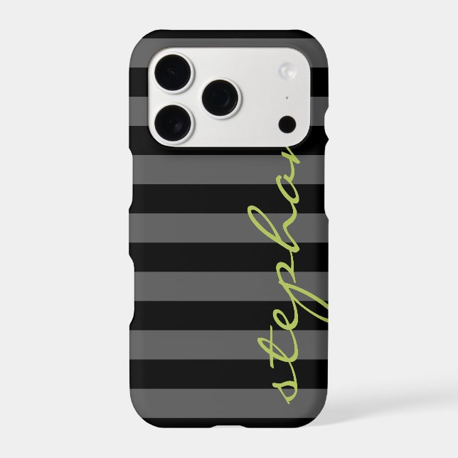 Trendy Grey Striped Pattern with Custom name (Back)