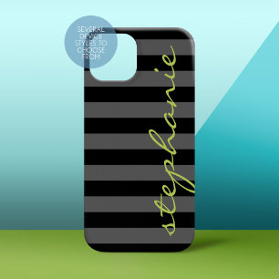 Trendy Grey Striped Pattern with Custom name iPhone 16 Plus Case