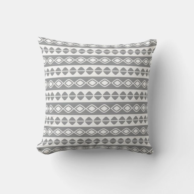 Trendy Grey White Geometric Pattern Modern Vintage Cushion (Front)