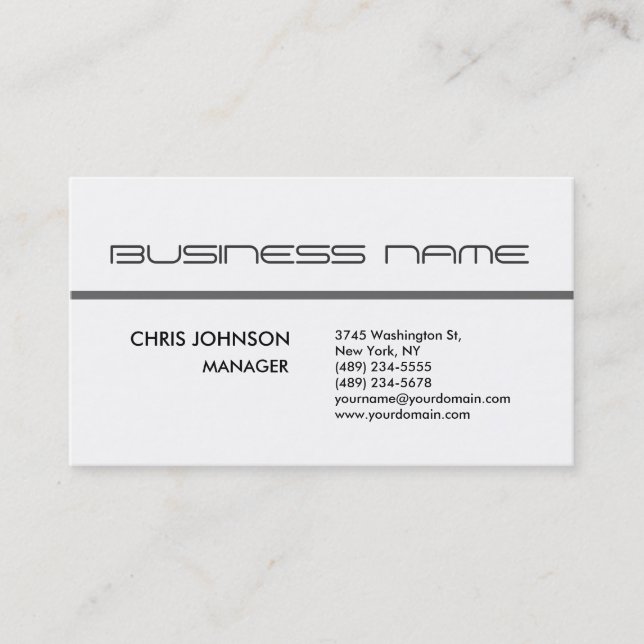 Trendy Grey White Plain Standard Business Card (Front)