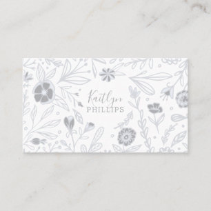 Trendy Grey Wildflower Floral Pattern Business Card