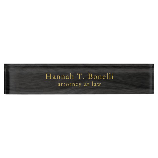 Trendy Grey Wood Gold Design Plain Professional Nameplate (Front)