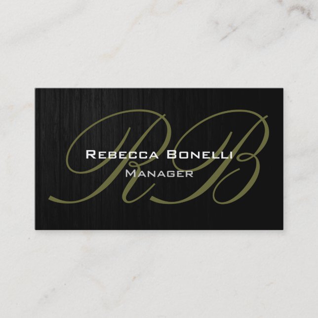 Trendy Grey Wood Pattern Monogram Business Card (Front)