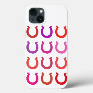Trendy grid pattern lucky horseshoes pink purple r iPhone 13 case