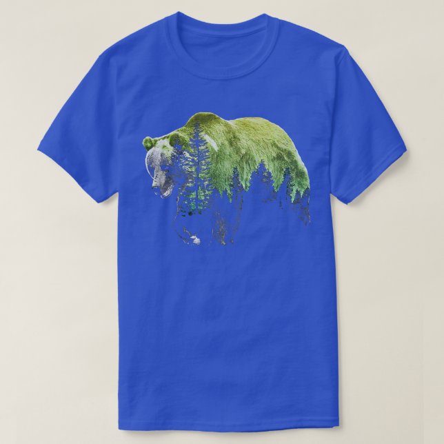 Trendy Grizzly Bear Forest Silhouette  T-Shirt (Design Front)