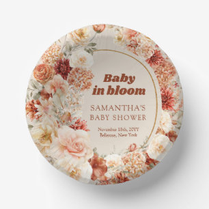 Trendy groovy copper rusty burgundy Baby Shower Paper Plate