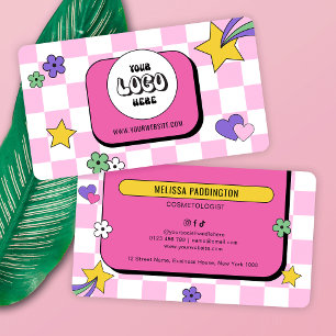 Trendy Groovy Logo Retro Pink Lashes Nails Salon Business Card