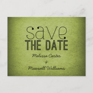 Trendy Grunge Save the Date Postcard, Green Announcement Postcard