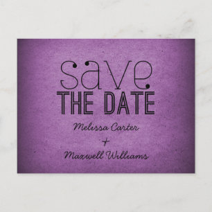 Trendy Grunge Save the Date Postcard, Purple Announcement Postcard